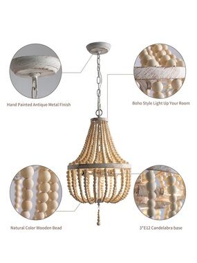 Beaded Boho Pendant Light in Distressed White